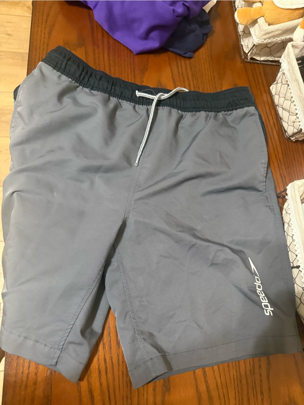 Speedo Gray/Black Swim Shorts with Drawstring